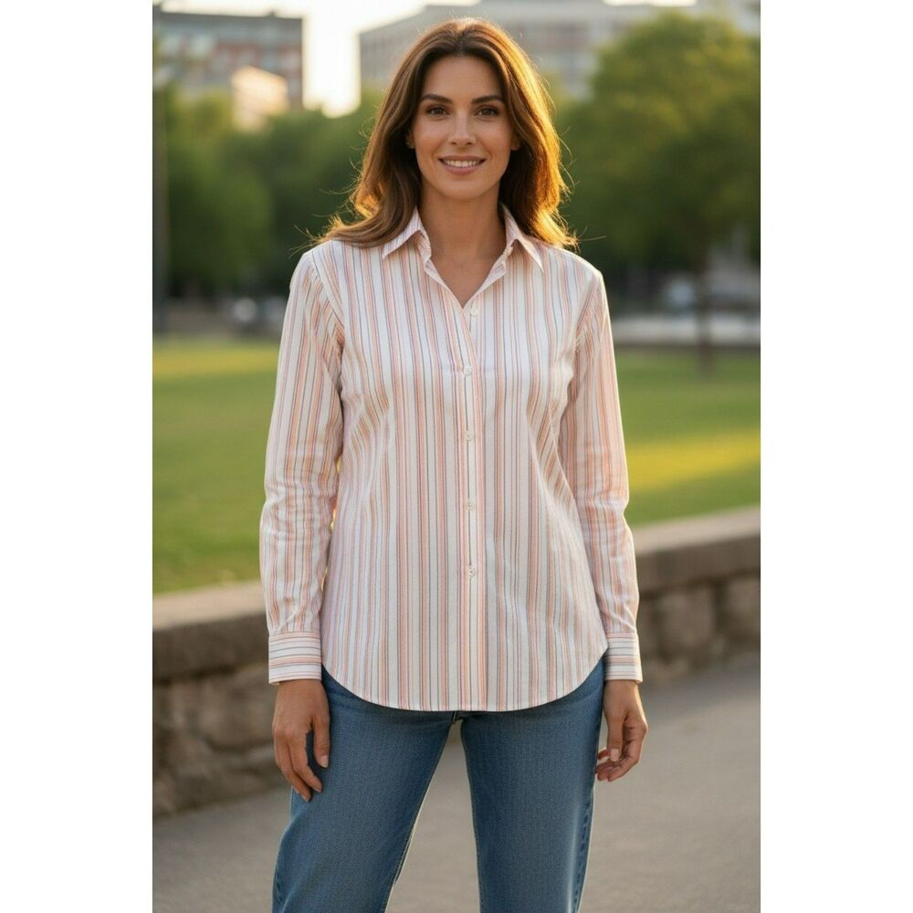 Banana Republic Women Cotton Long Sleeve Blouse Multicolor Stripe Size L #59
